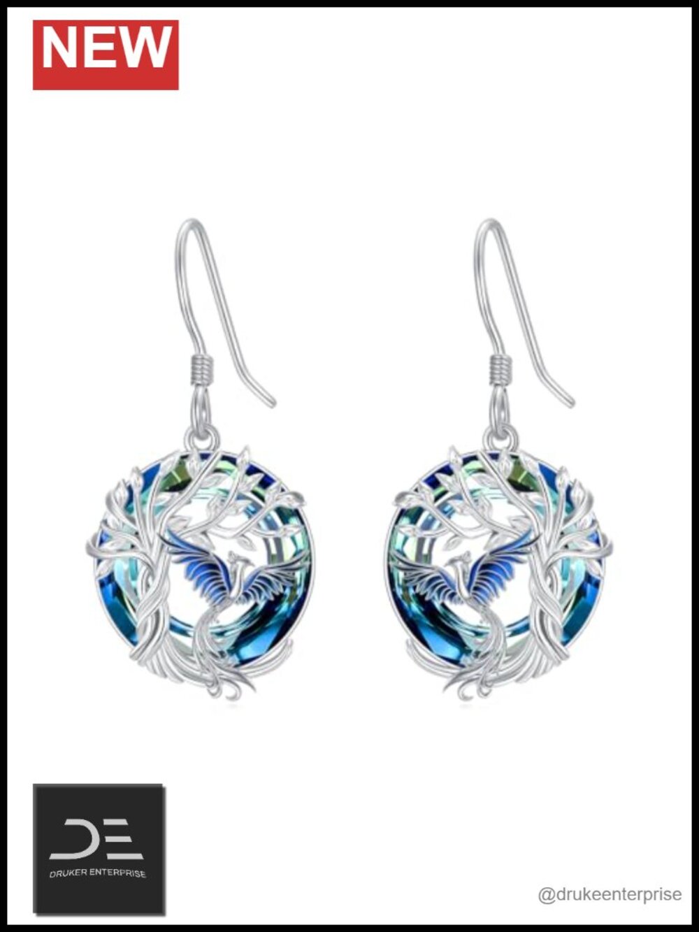 925 Sterling Silver Crystal Phoenix Dangle Earrings